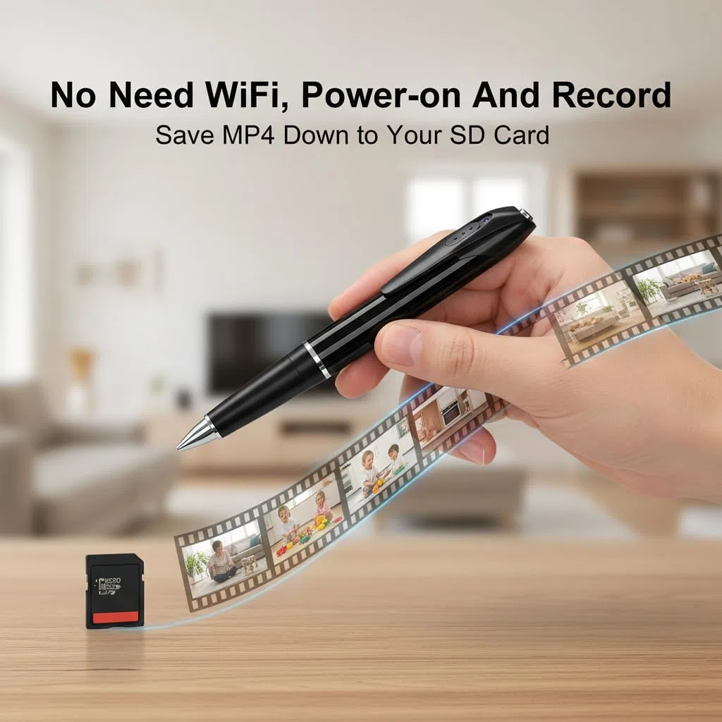 Penna Telecamera 2-in-1 (Penna & Videoregistratore) con Scheda SD da 32GB, Lunghezza Focale Corta, 1080P FHD, Archiviazione Locale, Batteria Integrata a Lunga Durata, Visualizzazione Remota
