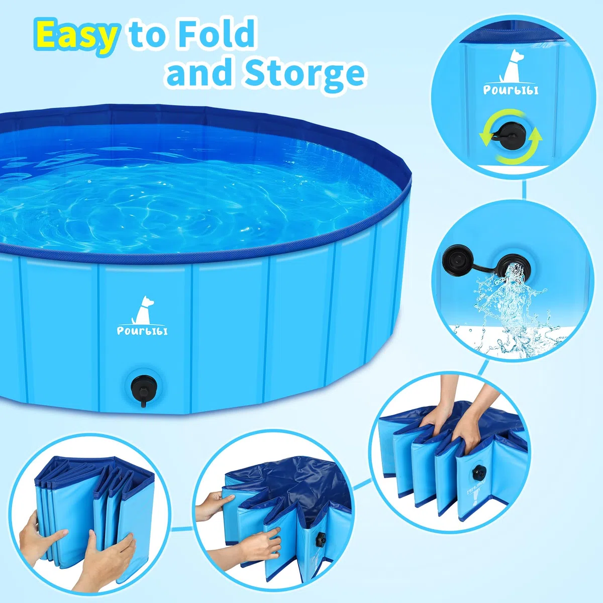 Pourbibi Piscina Per Cani Grandi, Vasca Da Bagno Pieghevole Per Cani, Antiscivolo, Piscina Per Bambini E Cani, 120 X 30 Cm