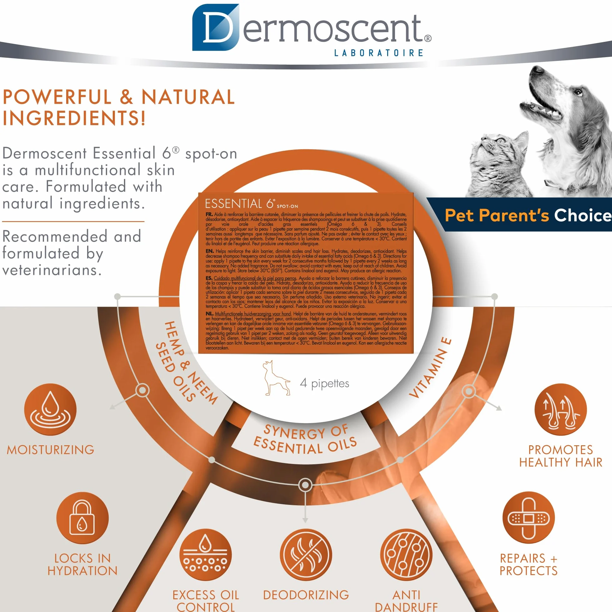 Bayer Dermoscent 6 Spot on Skin Care Extra Large per Cani da 45 a 40,8 Kilogram