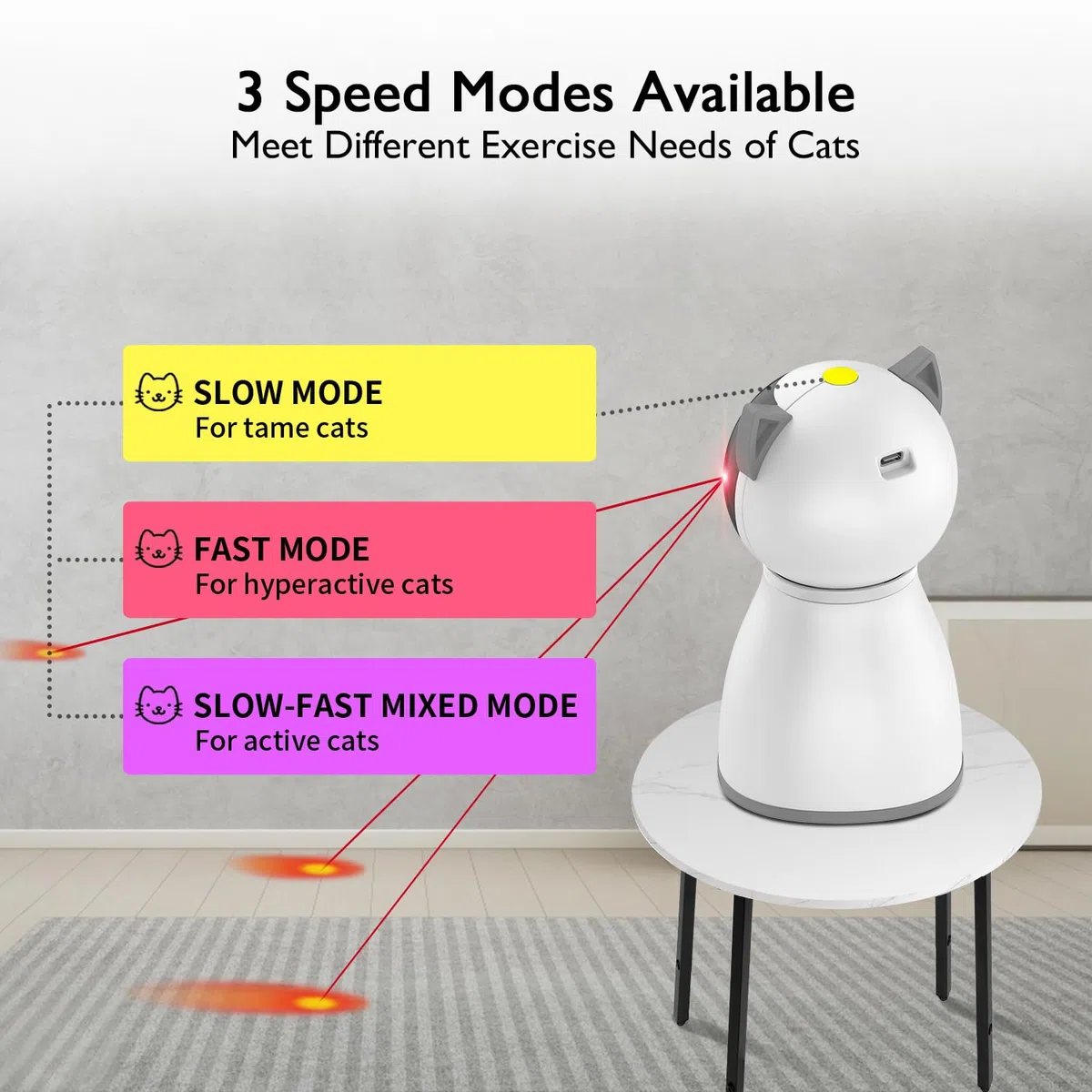 YVE LIFE Giocattolo automatico laser per gatti, interattivo per gattini/cani, ricarica USB, posizionamento alto, 5 modelli casuali, accensione automatica e silenziosa (P01)