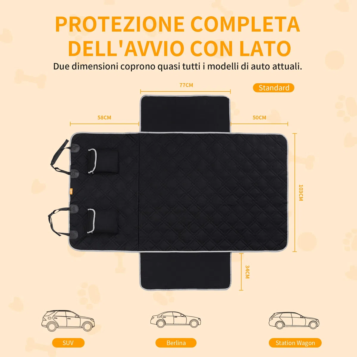 Toozey Telo Auto per Cani Bagagliaio, 185*103 Universale Robusto Coprisedile Auto Coperta per Cani con Laterale&Paraurti Protezione, Antistrappo/Impermeabile/Antimacchia/Antiscivolo/Anti-capelli, Nero