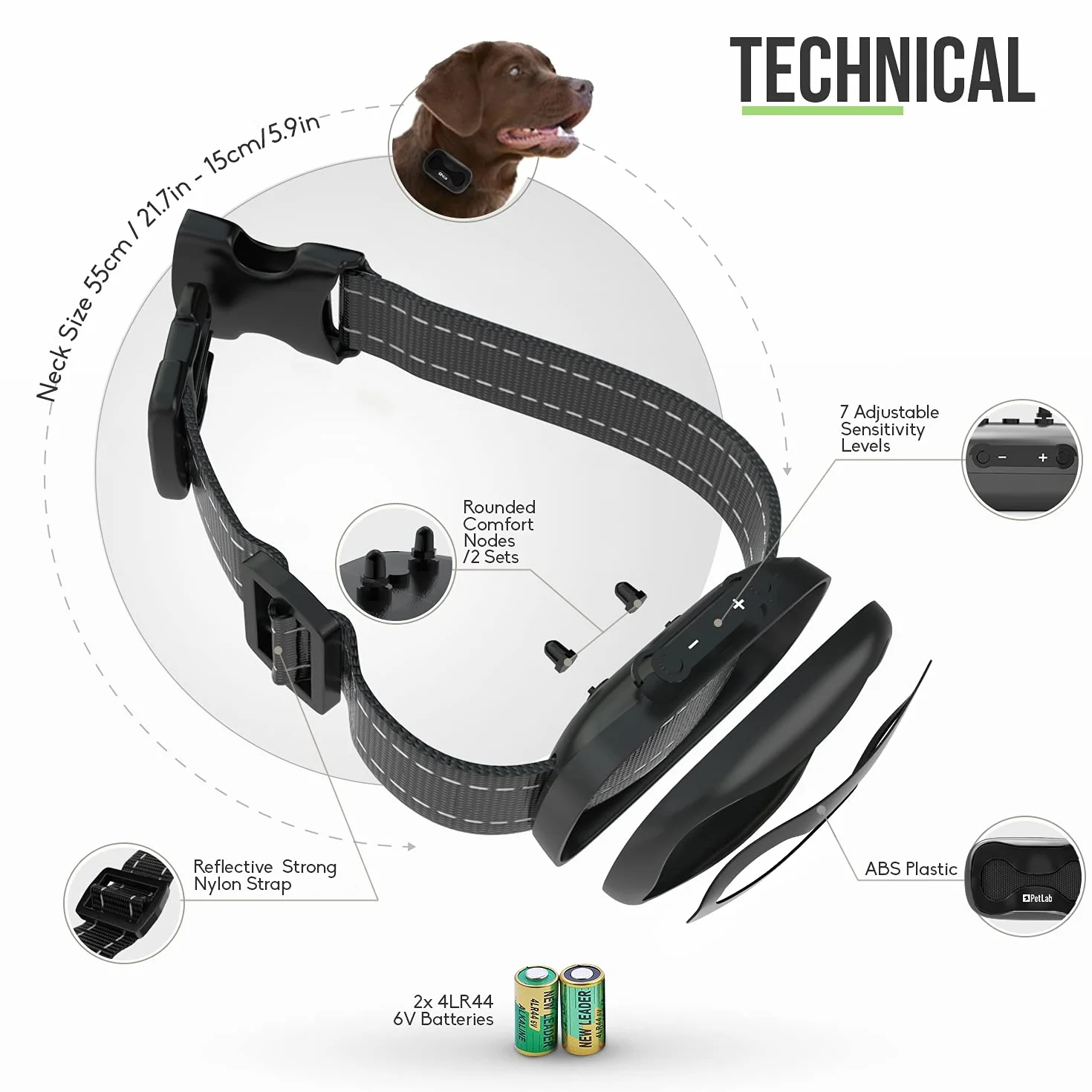PetLab Collare Antiabbaio per Cani Collari Addestramento Collare Anti Abbaio Cani di Piccola Grande Talia Vibrazione Educativo Stop Abbaiare Dispositivo Antiabbaio Cane Anti Bark Collar