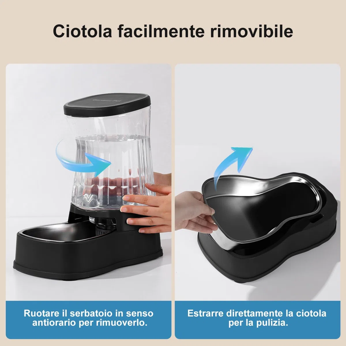 Gardner Pet 3.85L Dispenser Acqua per Gatti e Cani, Ciotola in Acciaio Inox, Distributore Acqua a Gravità Senza Corrente, Abbeveratoio Senza BPA, Con Filtro, Grigio Scuro