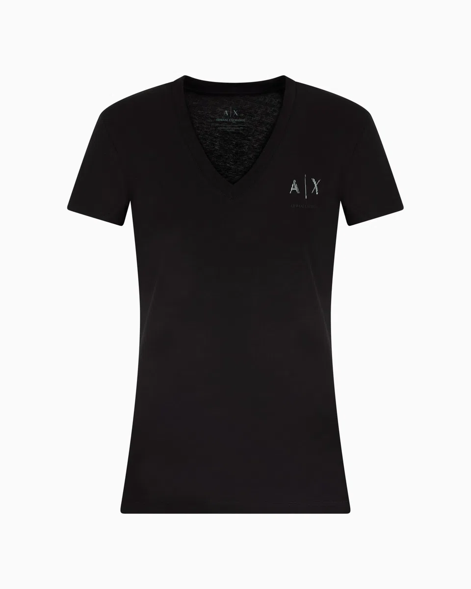 Armani Exchange Arte Sella, logo lucido, collo a V, slim fit, nero, XL, Nero, XL