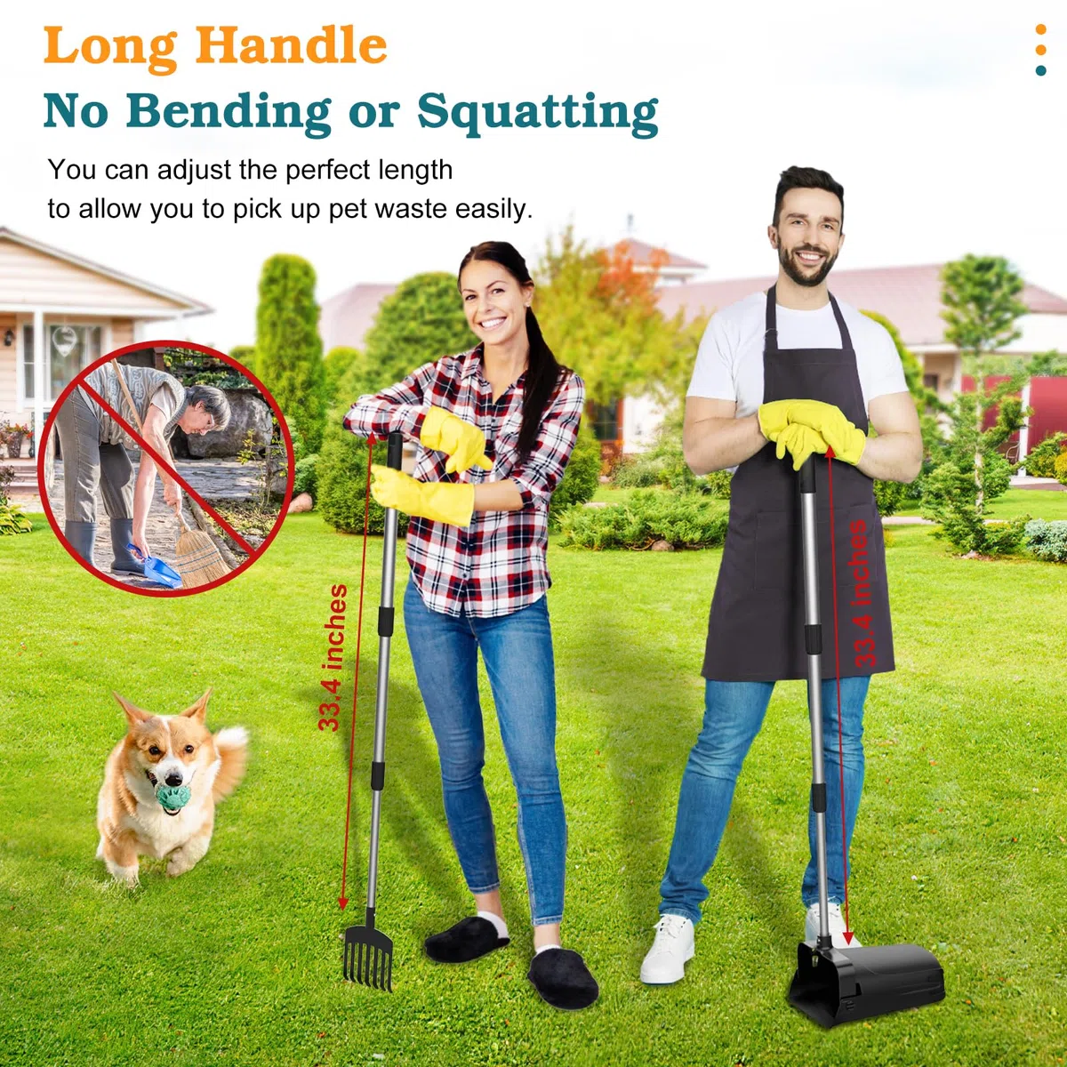 VavoPaw Palette per Escrementi Telescopico, 85CM Paletta Raccogli Cacca Cane Raccogli Feci Cane con 20 Sacchetti per Rifiuti, Raccogli Escrementi Portatile con Manico Lungo per Giardino Prato, Nero