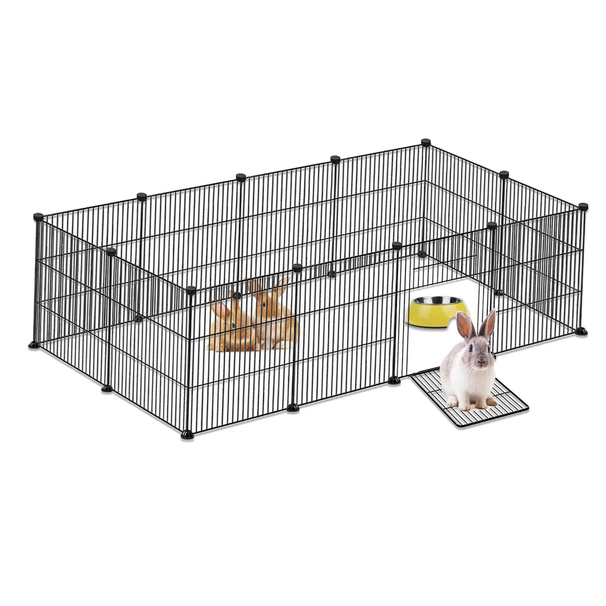 Froadp Recinzione per piccoli animali, 142 x 72 x 36 cm, singola, coniglio, XL, in metallo, con porta, beccuccio per porcellini d'India, per piccoli animali, gabbia roditori (nero)