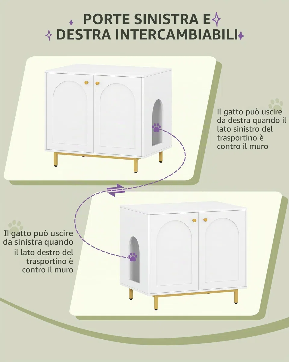 Hzuaneri Casa Della Toilette Per Gatti, Mobile Nascosto, Tavolino in Legno per Animali Domestici, Panca per Armadietto, Adatto Alla Maggior Parte dei Gatti, 80 x 55 x 70 cm, Bianco e Oro CB85003G