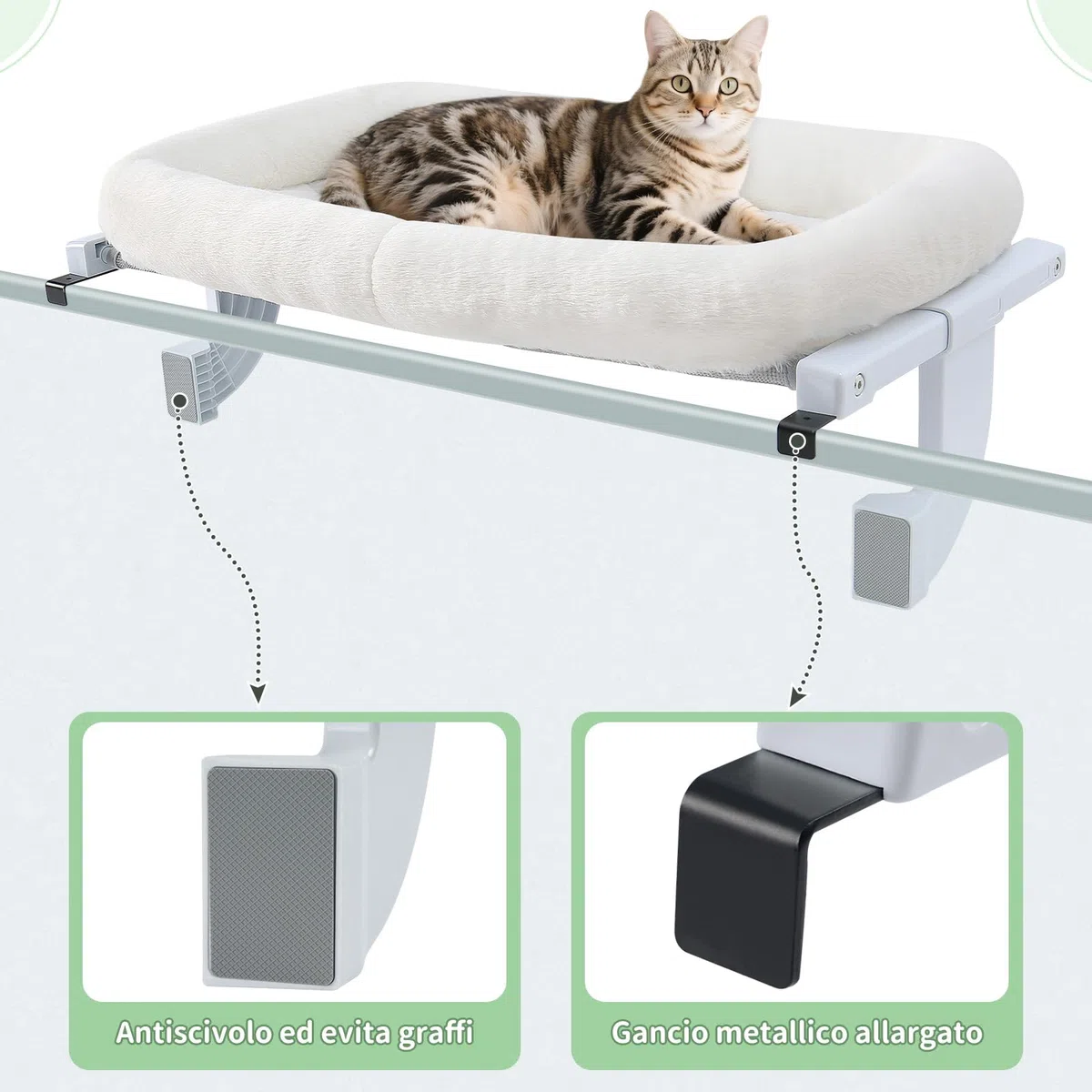 GUUSII HOME Amaca per Gatti da Finestra Gatto Cuccia Morbida Interno Letto Regolabile Gattino Cucce Trespolo Facile da Montare e Spostare per Comodino Sostenere Fino a 18kg (Bianco, M)