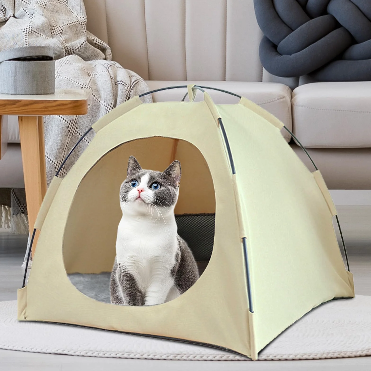 CEWROM Tenda per gatti di grandi dimensioni, cuccia per cani di piccola taglia, per gatti, per interni, in materiale traspirante, lavabile e leggera, per gatti (giallo, L)