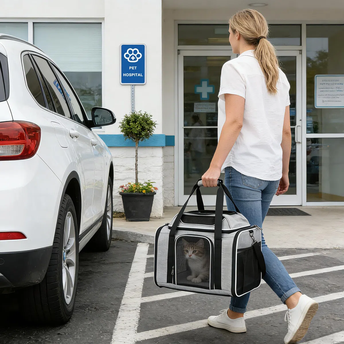 Trasportino per gatti,Trasportino espandibile superiore,Traspirante e pieghevole Borsa per il trasporto per gatti,guinzaglio interno,per Gatto e Cane fino a 6 kg,per Viaggi Lunghi (Grigio)