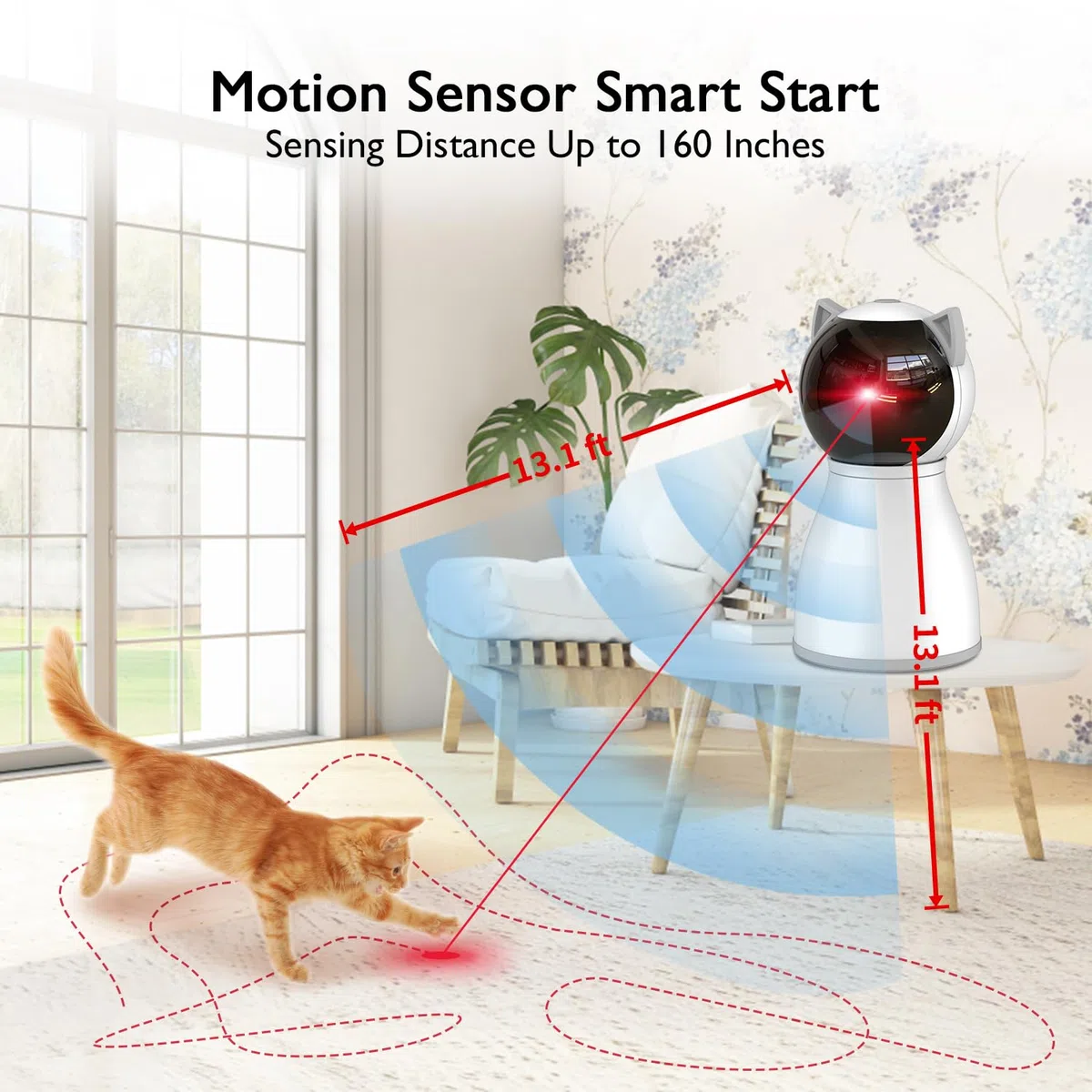 YVE LIFE Giocattolo automatico laser per gatti, interattivo per gattini/cani, ricarica USB, posizionamento alto, 5 modelli casuali, accensione automatica e silenziosa (P01)