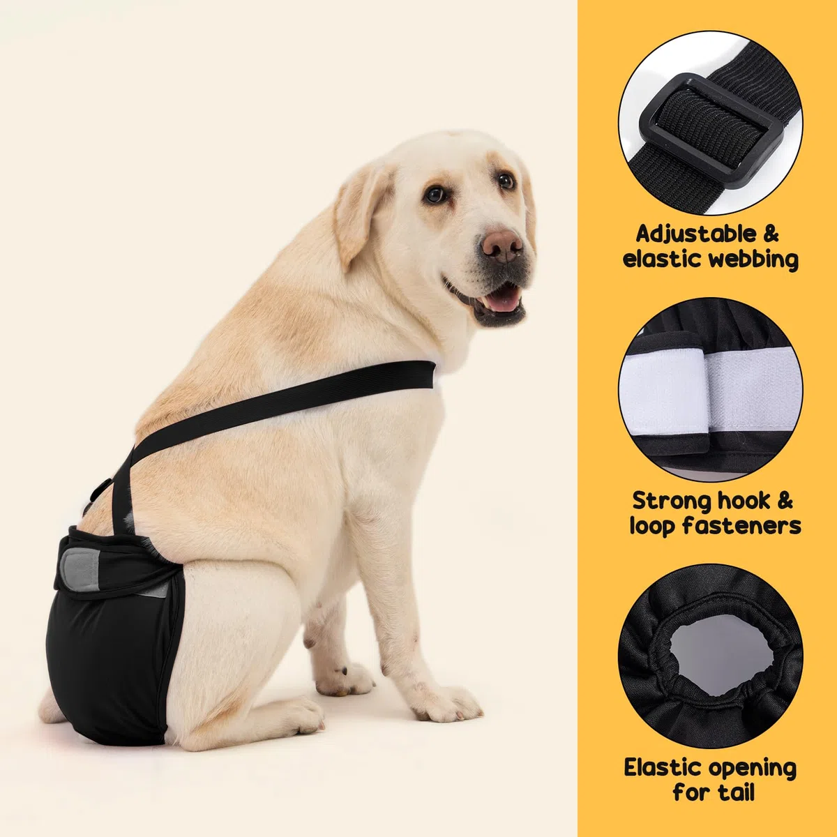 Avont 3 Pezzi Pannolini Cane Femmina Regolabili con Cinghie, Mutandine Cane Femmina Calore Altamente Riutilizzabili -XL Nero