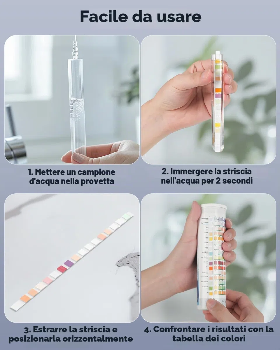 Pawfly Tester Acqua Potabile 18 in 1 con 125 strisce e 3 sacchetti test batteri per acqua di rubinetto pozzo piscina acquario. Controlla pH durezza cloro piombo ferro nitrato fluoruro e altro