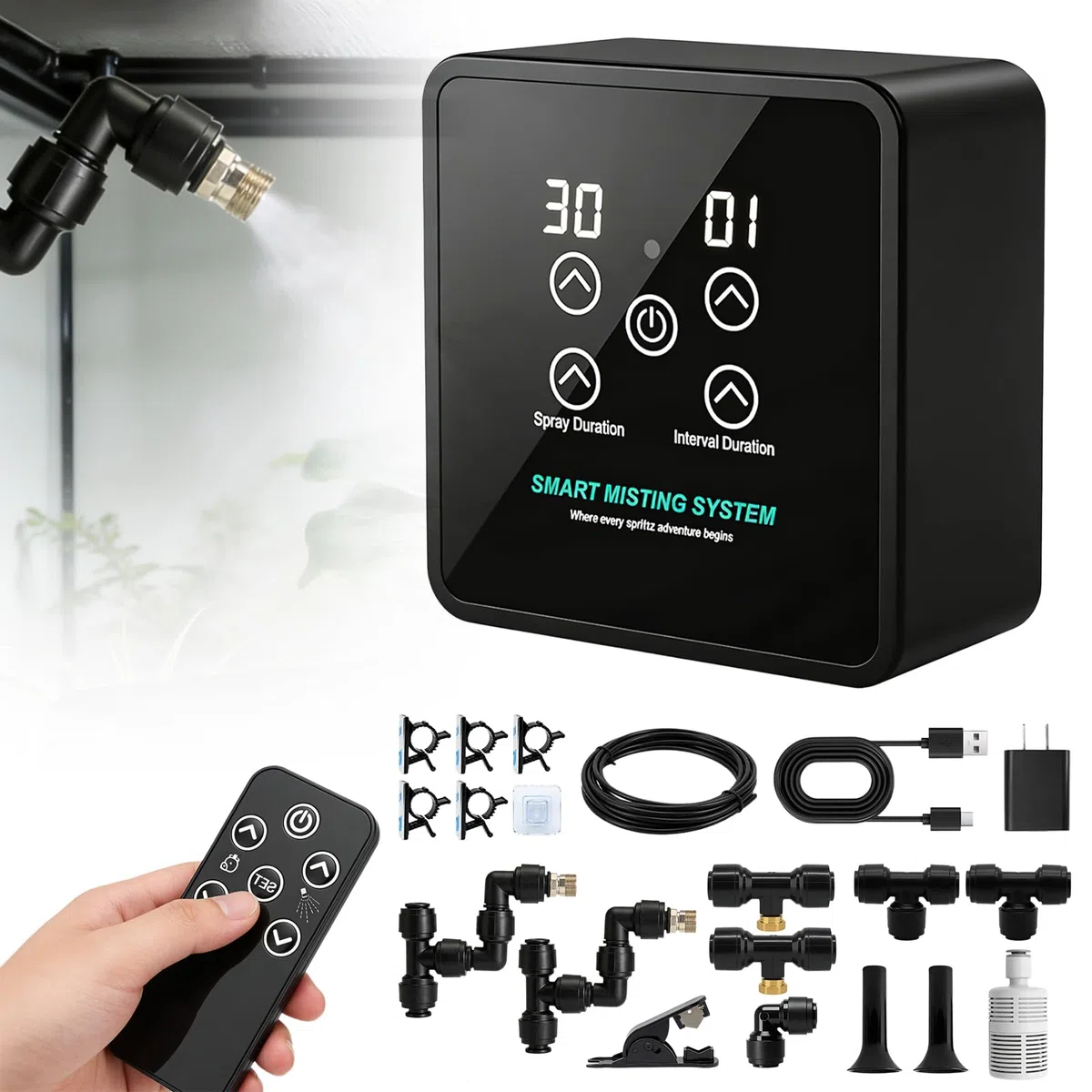 Umidificatore Rettile, Sistema di Spruzzatura Intelligente Rettile Con Telecomando, Sistema Nebbia Rettile, Atomizzatore Automatico Rotabile A 360° Per Rettili Per Anfibi/Herps/Erbe