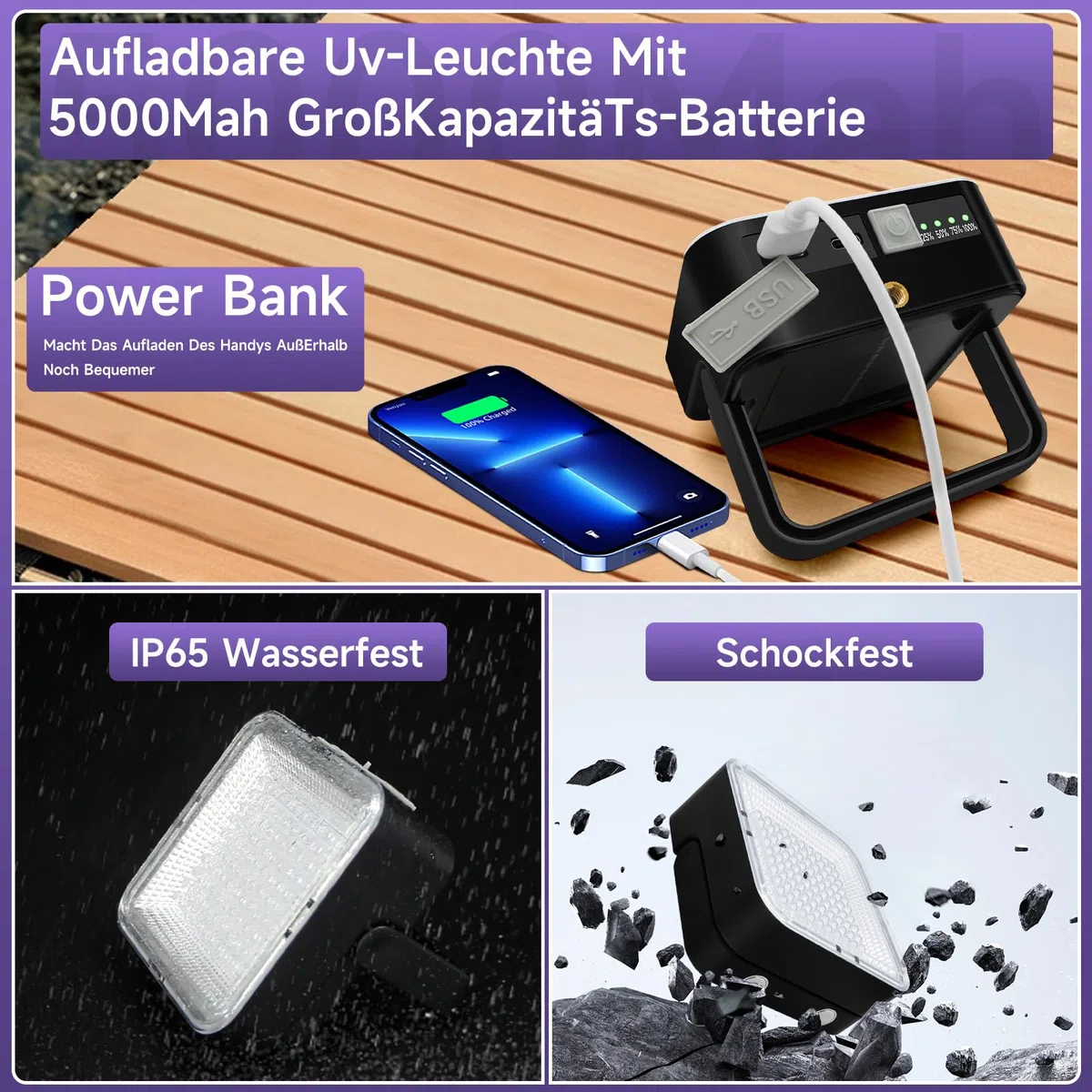 Batteria ricaricabile UV nera, 5000 mAh, luce nera UV, 100 LED, 395 nm, luce nera, rivelatore urinario per cani e gatti, individuazione delle macchie urinarie, Scorpioni, camera da letto, campeggio,