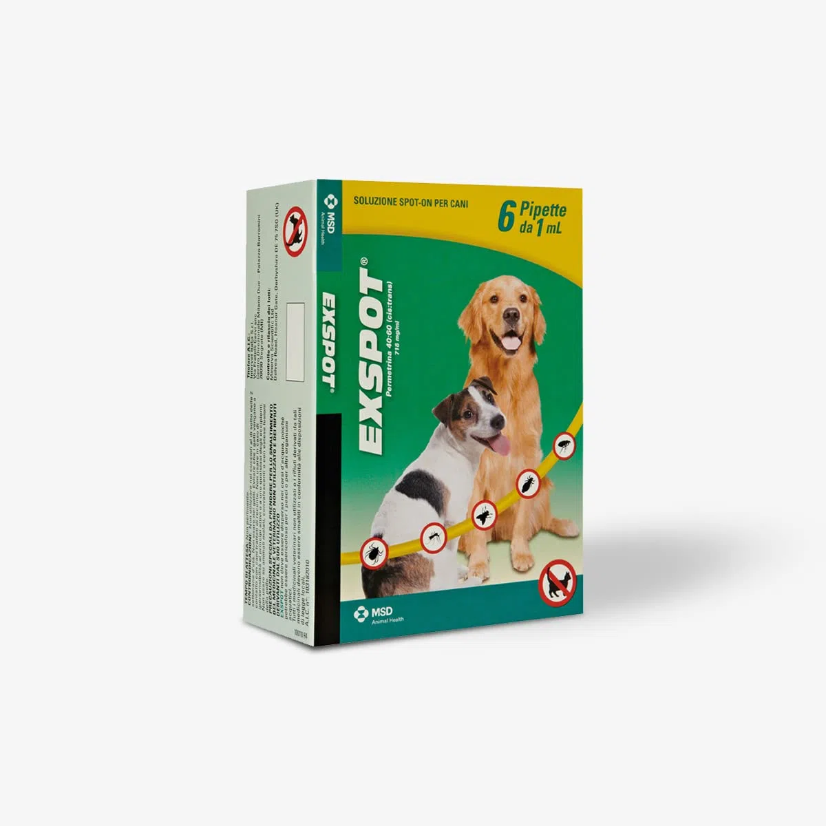 EXSPOT ANTIPARASSITARIO per Cani da 2,5 kg A 40 kg 6 Pipette ANTIPULCI ANTIZECCHE REPELLE ZANZARE Mosche E PIDOCCHI
