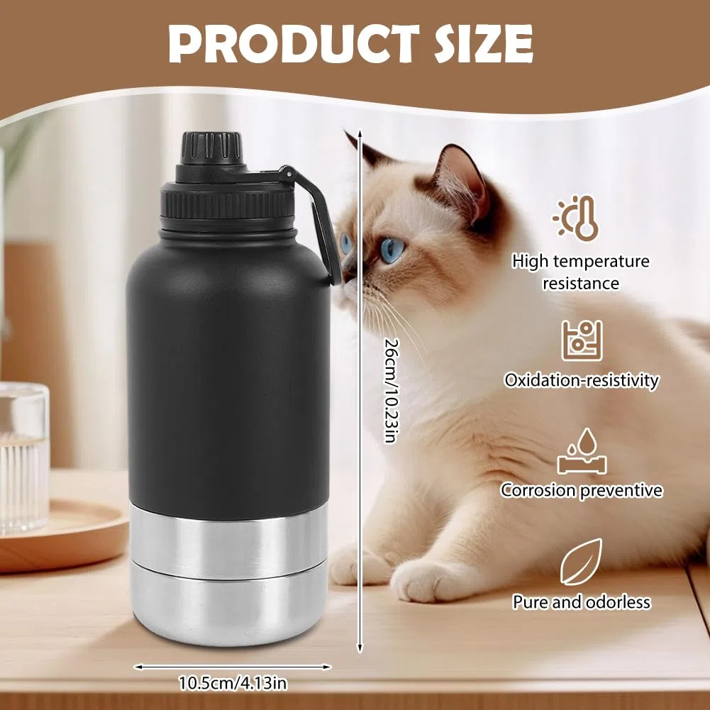Borraccia per cani da viaggio, 950 ml, 4 in 1, con ciotola per acqua e ciotola, isolata in acciaio inox, senza BPA, accessorio per cani per viaggi, escursioni, passeggiate
