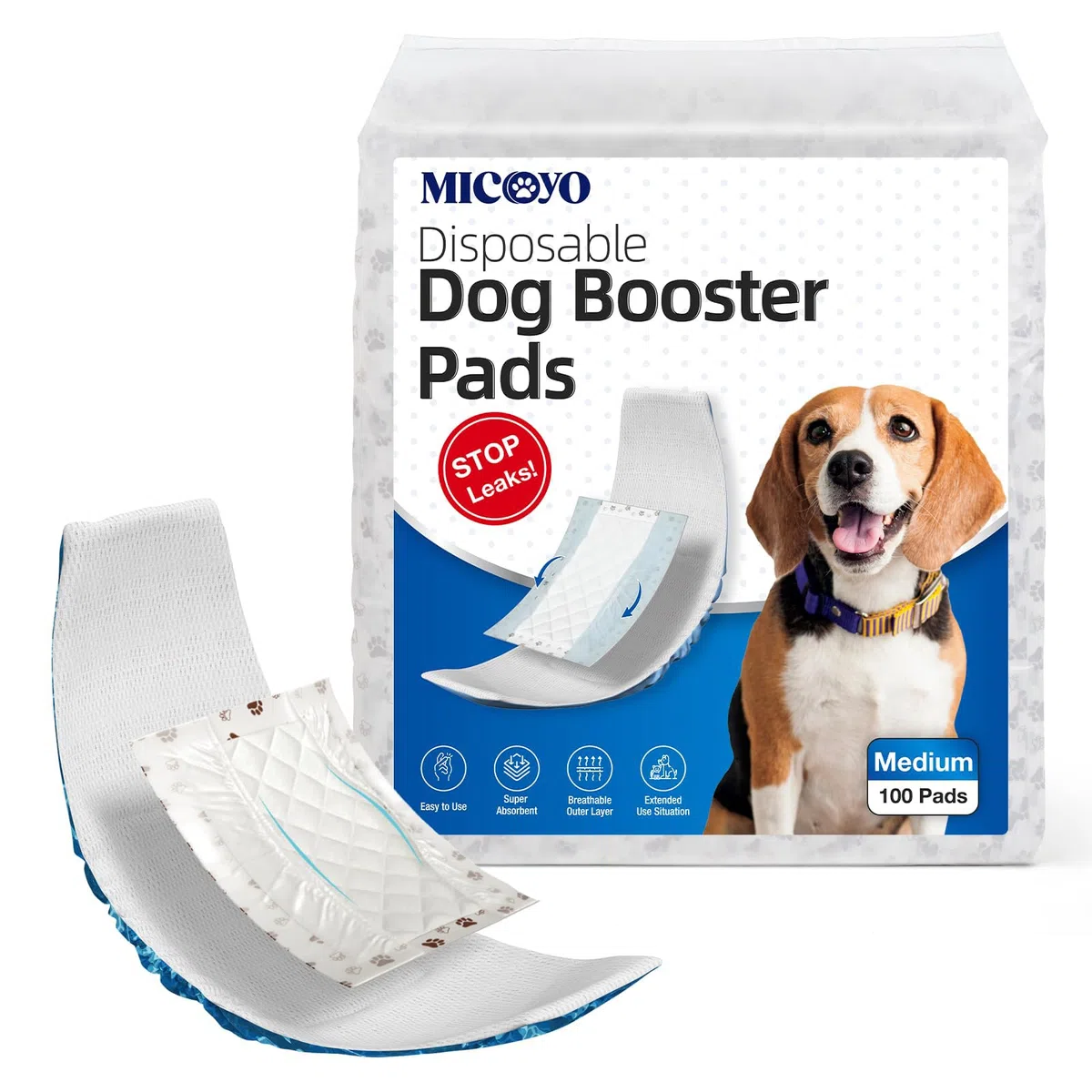MICOOYO Fodere per pannolini usa e getta per cani, per cani maschi e femmine, super assorbenti, si adattano alla maggior parte dei pannolini per cani (protezione laterale a prova di perdite, M-100)