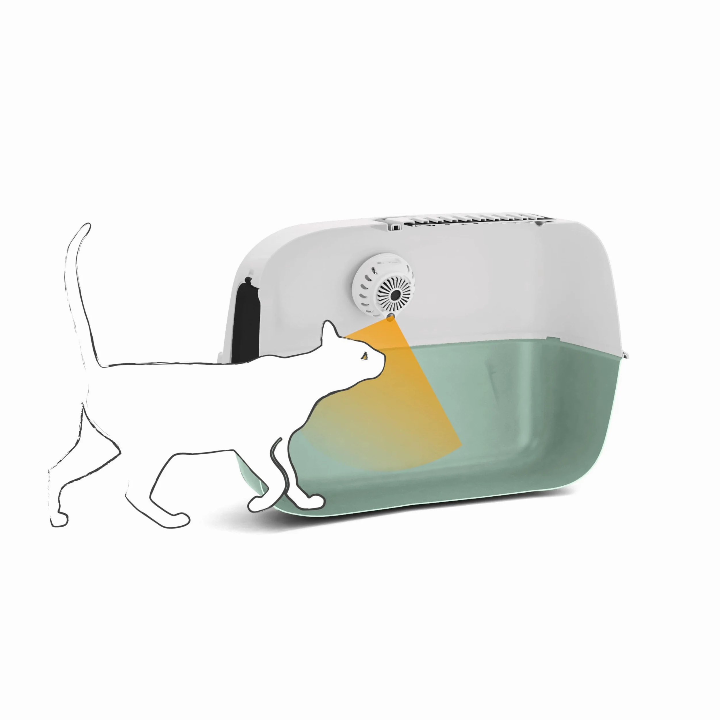 Ferplast Deodorante Lettiera Chiusa Gatto con Sensore di Movimento, Ultra Silenzioso, Programmazione Smart, Fissaggio Magnetico, Ricaricabile con USB, Filtro Elimina Odori Incluso