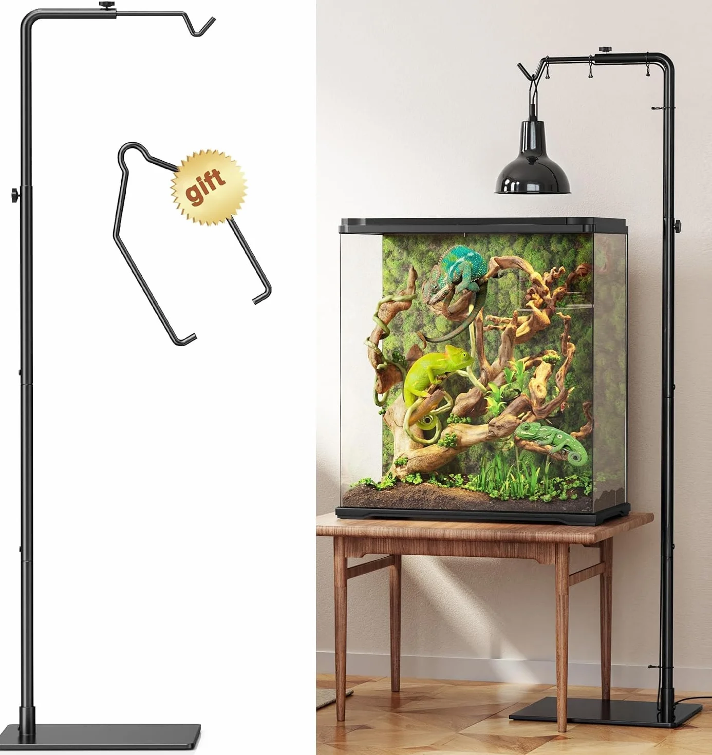 Supporto regolabile per lampada riscaldante per rettili, da 53 a 157 cm – con base robusta per draghi barbuti, tartarughe, serpenti e lucertole – Supporto per lampada riscaldante per acquari e terrari
