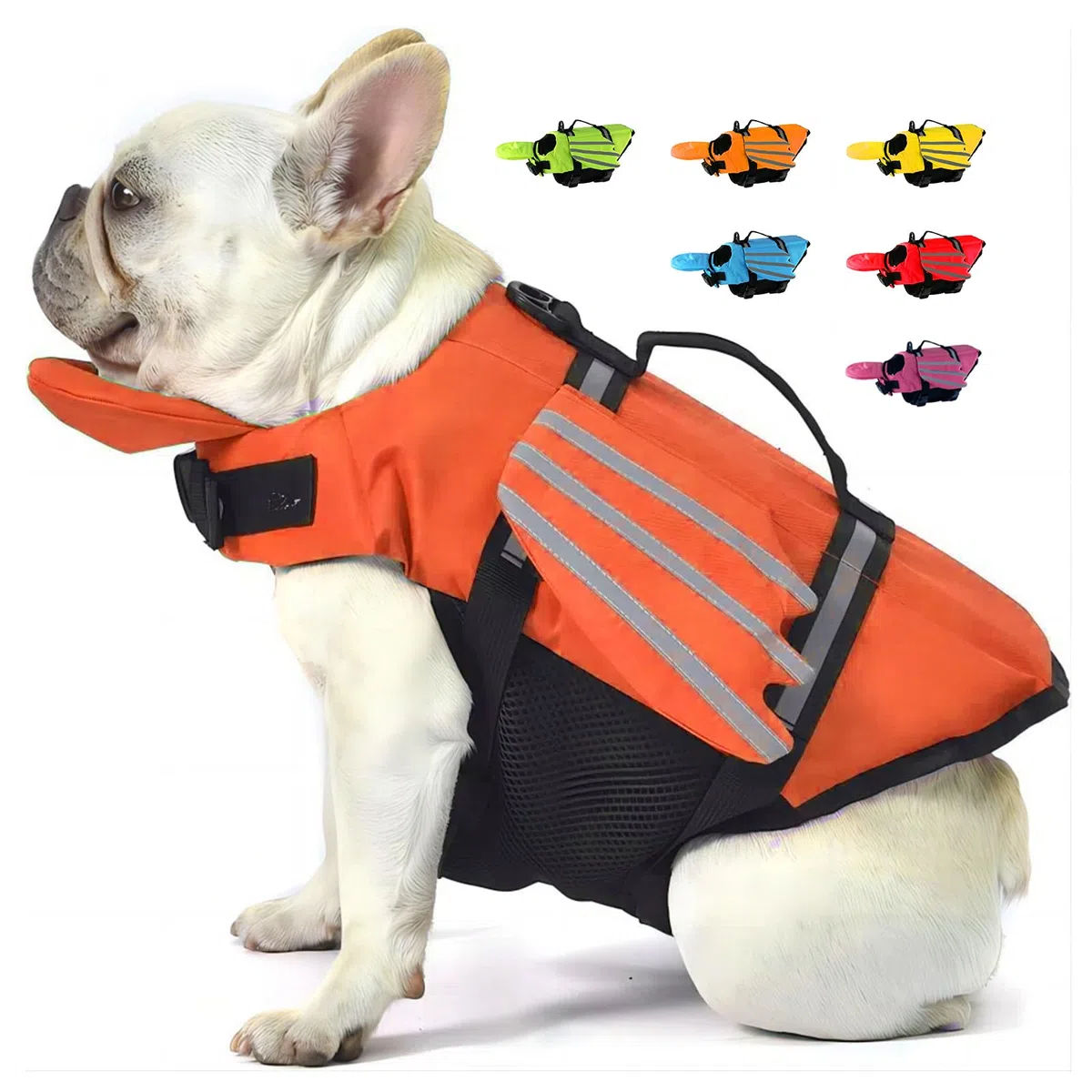 Giubbotti di Salvataggio Per Cani con Ali Giubbotto Salvagente Per Animali Domestici con Mento Galleggiante Salvagente Gilet con Manico e Riflettente per Nuoto e Barca Arancione XS