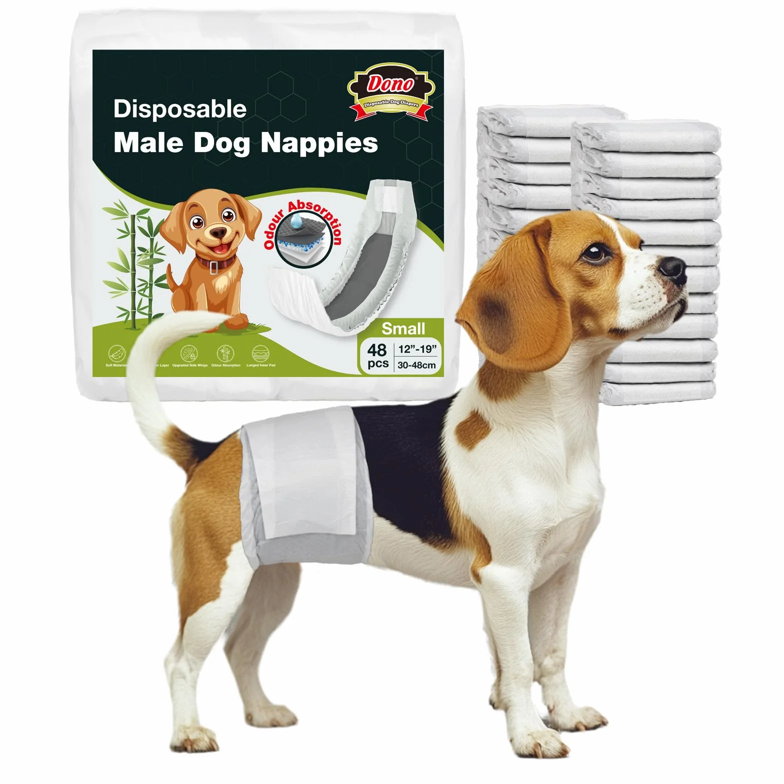 Dono Pannolini per cani maschi, 48 pezzi, fascia pancia per cani maschi, pannolini per cani maschi al carbone, super assorbenti, fasce per cani per incontinenza, viaggi, calore, problemi di marcature