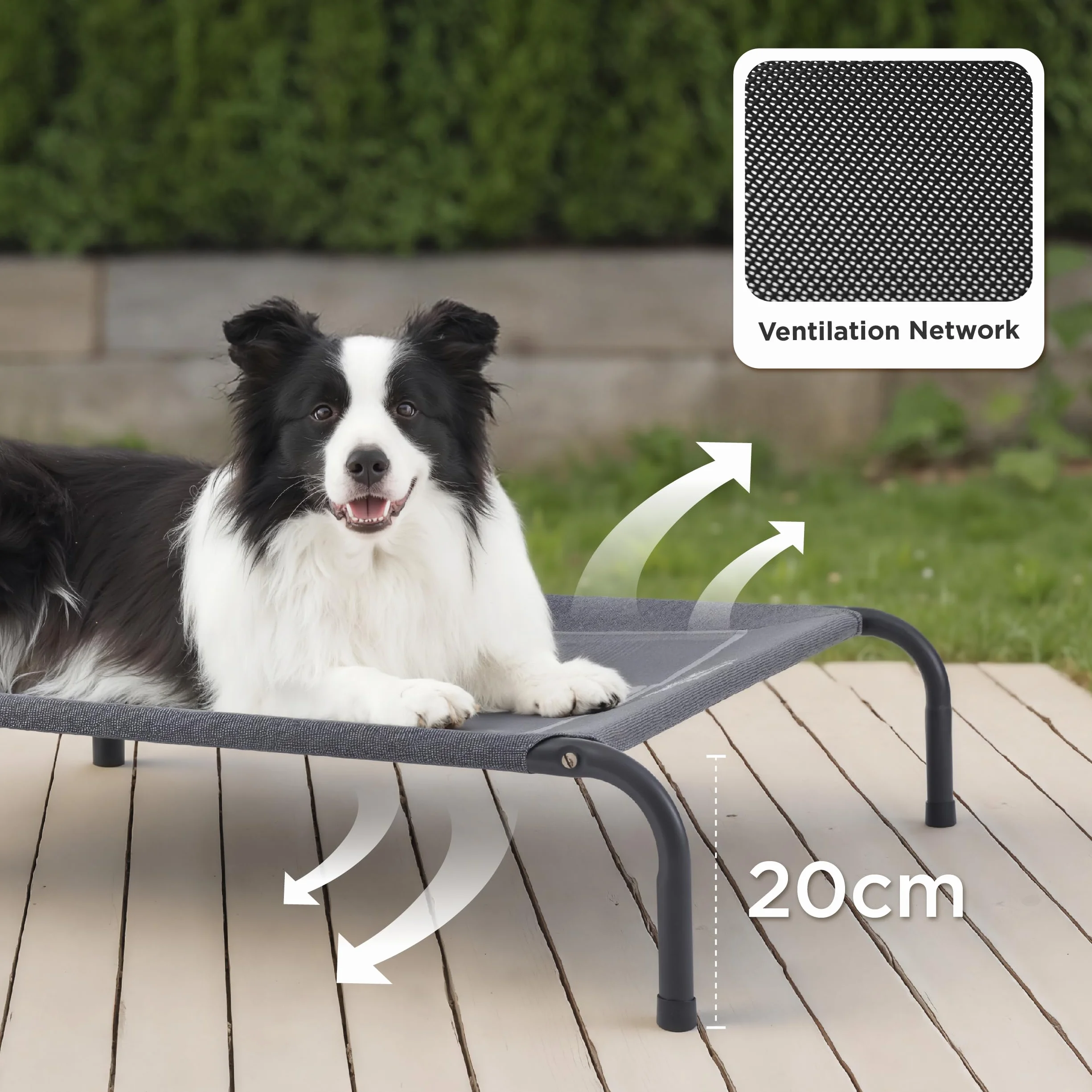 Bedsure Lettino Rialzato per Cani Medi - Lettino Impermeabile Rialzato per Cani con Rete, Lettino per Esterni, Ideale per Viaggi e Giardino, Grigio, 105x65x20 cm