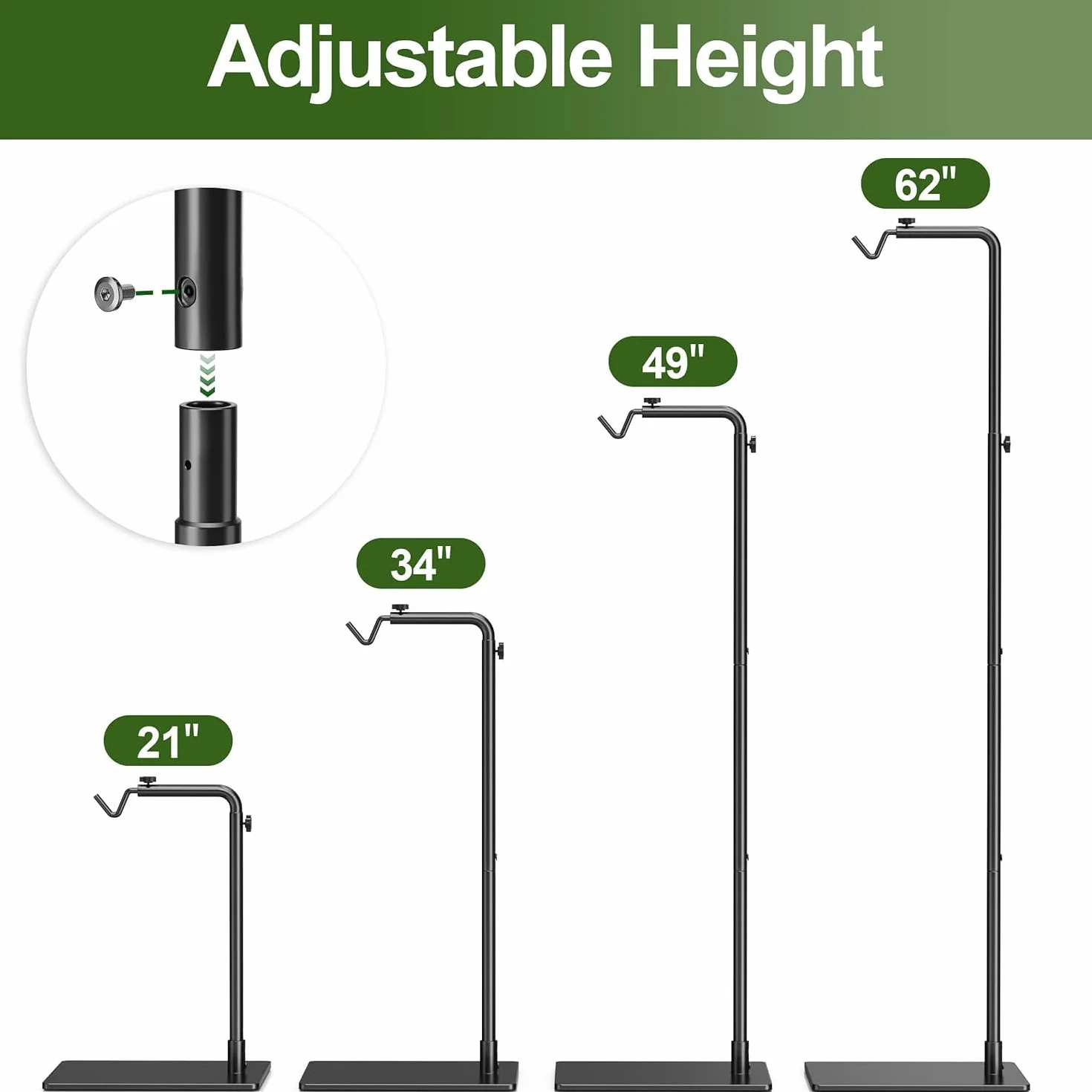 Supporto regolabile per lampada riscaldante per rettili, da 53 a 157 cm – con base robusta per draghi barbuti, tartarughe, serpenti e lucertole – Supporto per lampada riscaldante per acquari e terrari