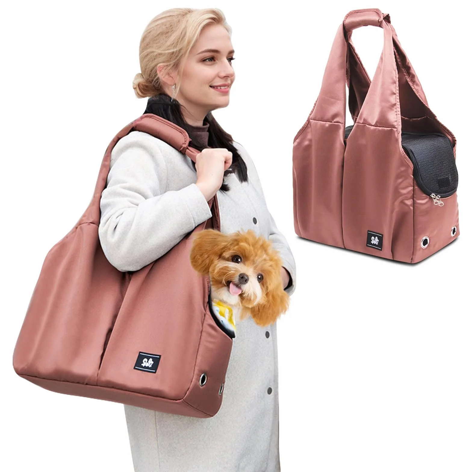 PETCUTE Borsa Trasportino Cane Gatti,Borsa per Cani Piccola Taglia con Cintura di Sicurezza Interna,Traspirante e Confortevole Borsa a Tracolla per Animali Domestici con Tasche,Fino a 6 kg