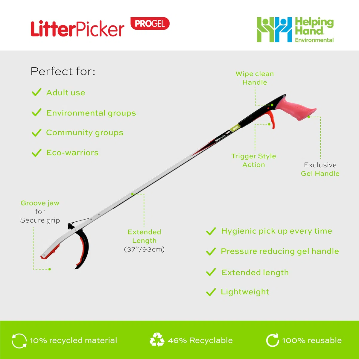 The Helping Hand Company - Raccoglitore per lettiera PRO Gel 85 cm, Resistente con Comodo Manico in Gel, per Raccogliere rifiuti, per Adulti