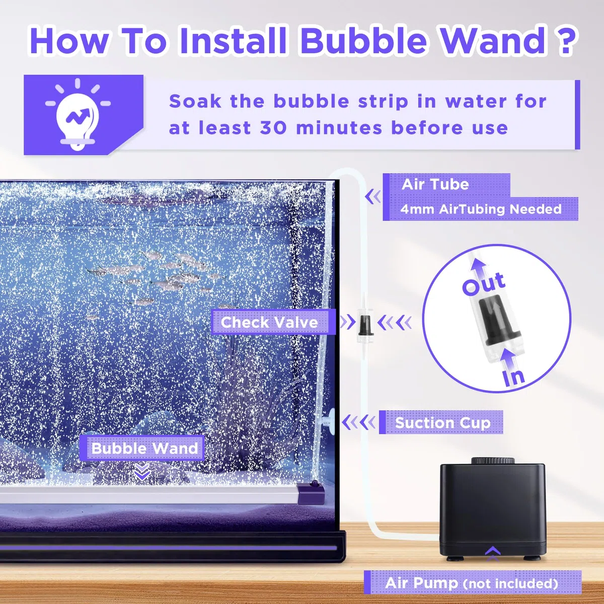 hygger Pietra ad Aria per Acquario, 70CM Diffusore Aria per Acquario, Aquarium Air Stone Bubble Fish Tank Diffusore Ossigeno Acquario with Air Tubing for Freshwater Saltwater