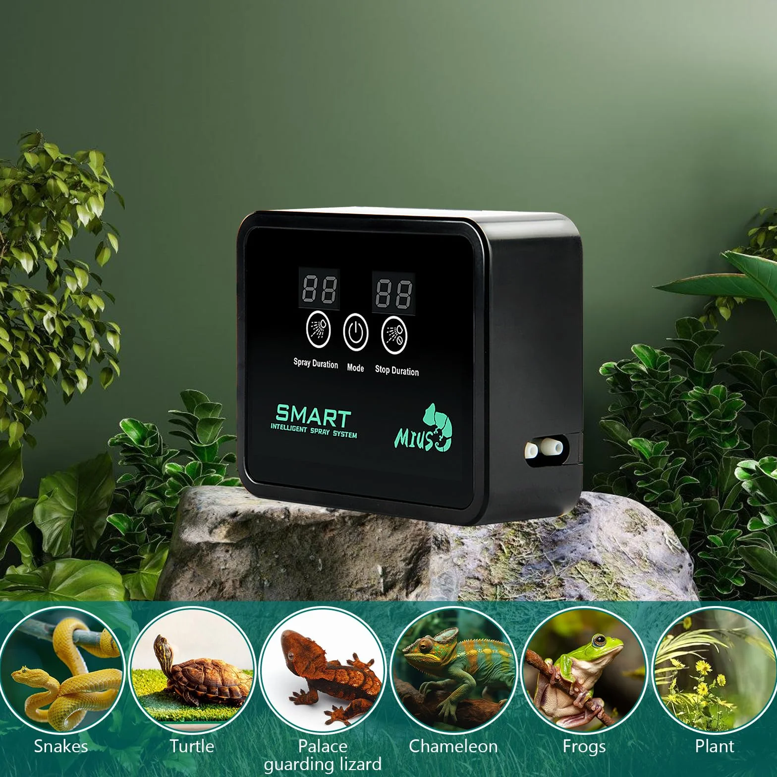 BORDEAG Impianto di Irrigazione Terrario, Sistema di Benebeling Rettile Intelligente, Umidificatore Terrario, Umidificatore Rettile Ugelli Spray 360 ° Regolabile Per Anfibi Rettili Piante