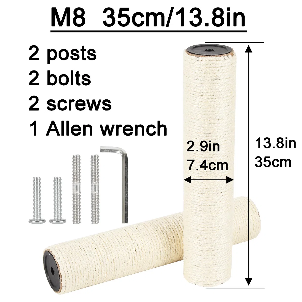 Albero tiragraffi di ricambio in sisal per gatti, diametro 7,4 cm (M8, 35 cm)
