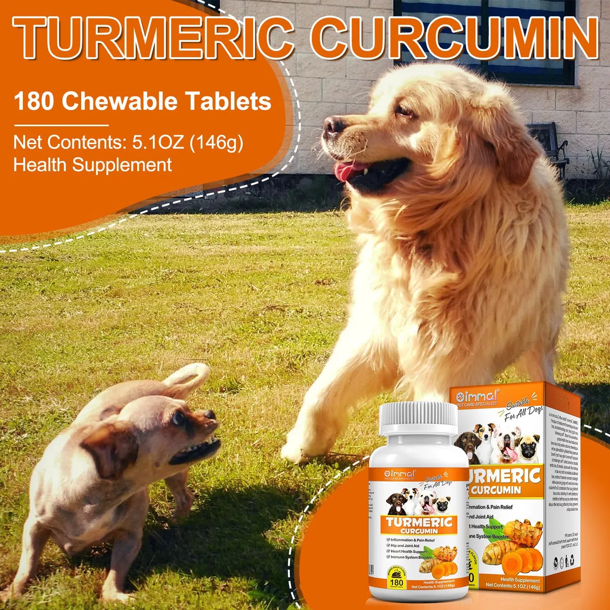 Curcumina per Cani 180 Compresse - Integratore Articolazioni Antinfiammatorio con Piperina, Antiossidante Naturale per Digestione e Fegato - Alta Biodisponibilità, Senza Additivi