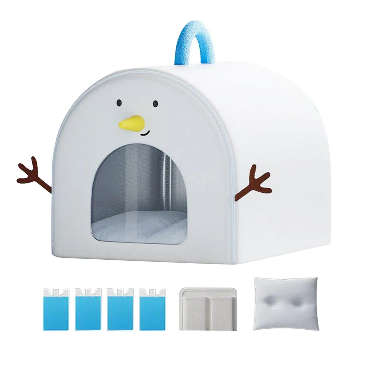 Cuccia Estiva Gatto Refrigerante con 4 Panetti di Ghiaccio, lettos Isolato Impermeabile e Traspirante, Grotta Rifugio per Gatti e Cani Piccoli, Tenda da Interno Casa e Ufficio