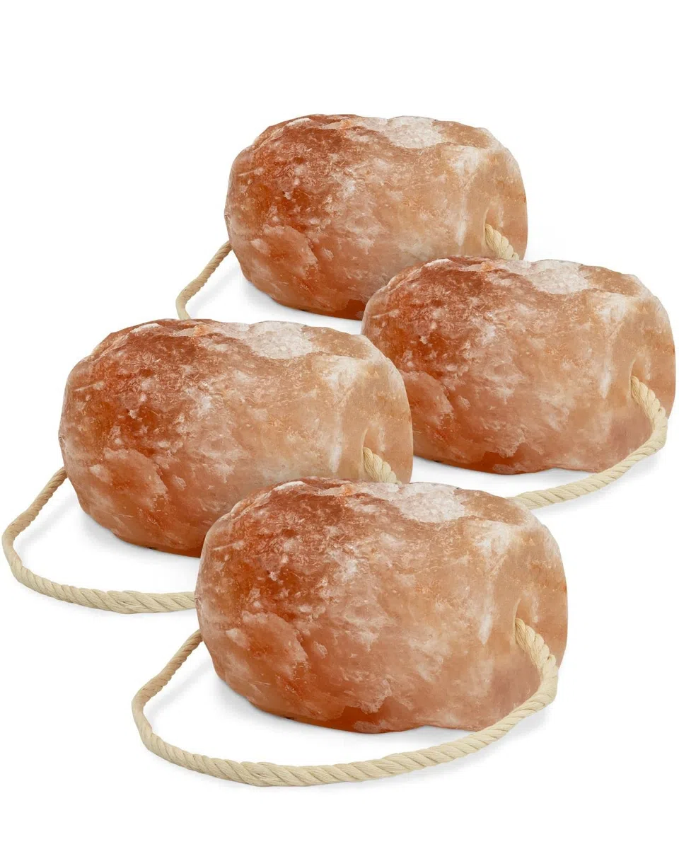 Pietre di sale di alta qualità "cristallo di rocca", 4 pietre con cordoncino, per un totale di circa 8 kg, per cavalli, pecore, bovini, selvaggina, sale di bestiame – pietra minerale – pietra preziosa
