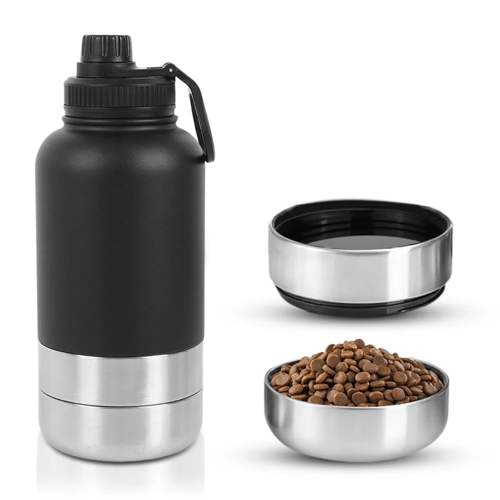 Borraccia per cani da viaggio, 950 ml, 4 in 1, con ciotola per acqua e ciotola, isolata in acciaio inox, senza BPA, accessorio per cani per viaggi, escursioni, passeggiate