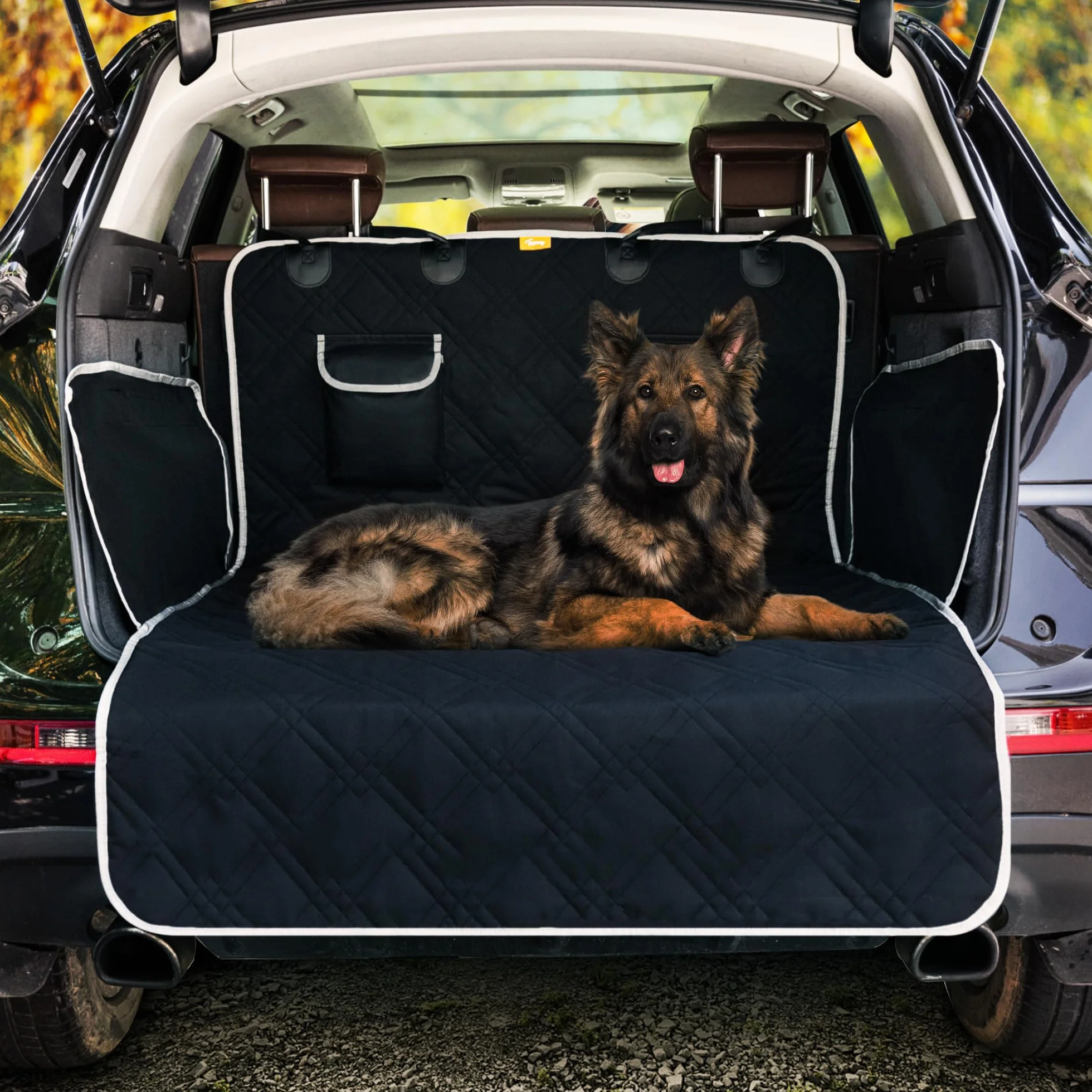 Toozey Telo Auto per Cani Bagagliaio, 185*103 Universale Robusto Coprisedile Auto Coperta per Cani con Laterale&Paraurti Protezione, Antistrappo/Impermeabile/Antimacchia/Antiscivolo/Anti-capelli, Nero
