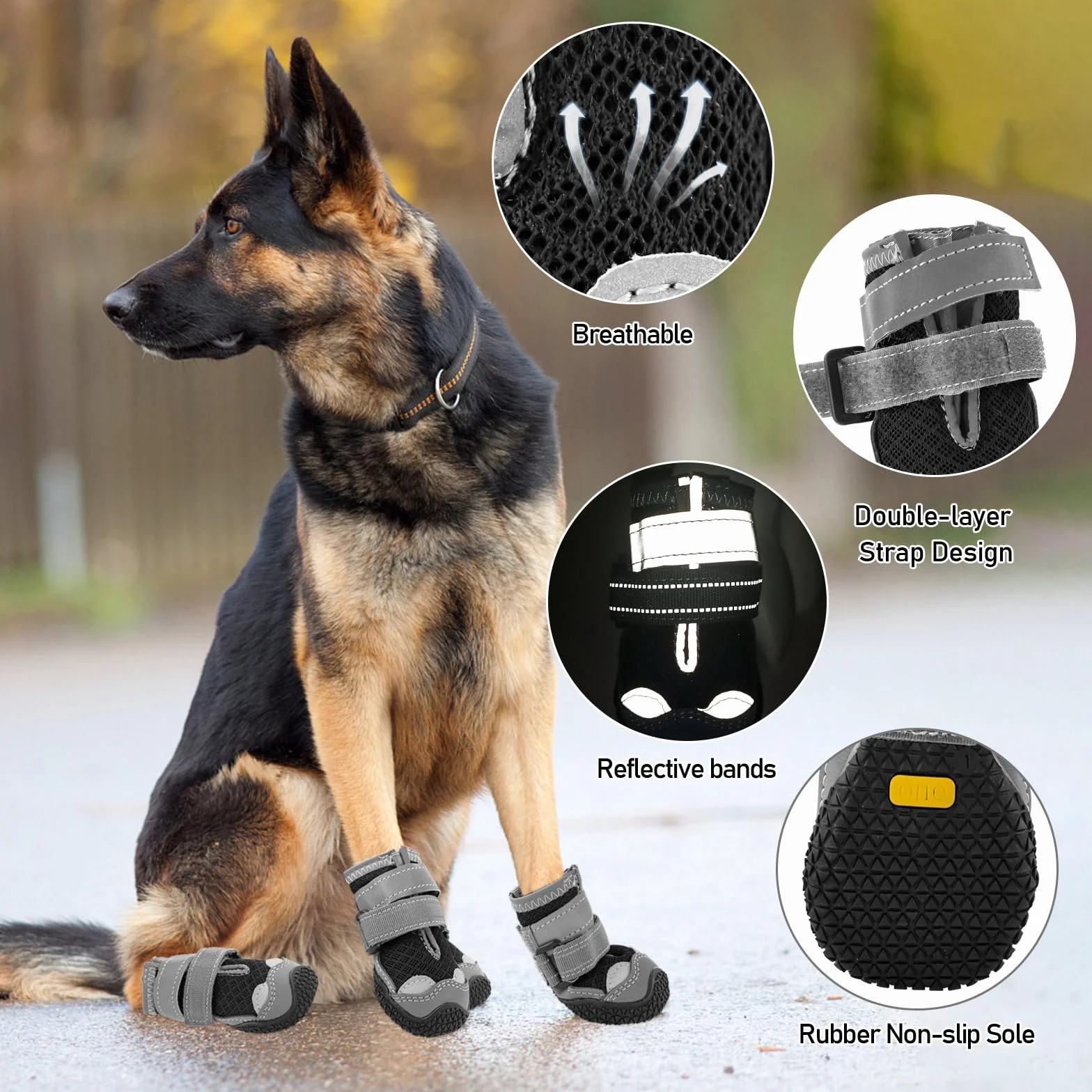 Scarpe per cani Hcpet per cani di taglia medio, stivaletti per cani antiscivolo con cinturini riflettenti Protezione per le zampe per escursioni sulla neve/passeggiate/esterni/pavimento (4)