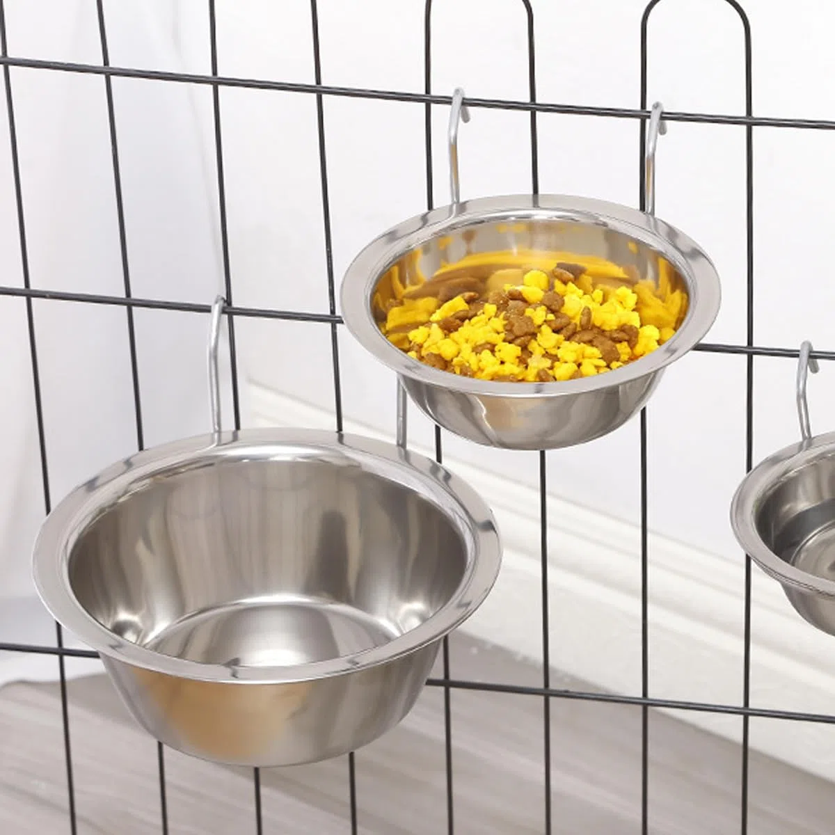 2 ciotole per animali domestici da appendere, in acciaio inox, con ganci per gabbie per uccelli, gabbia per cani, gatti, pappagalli, uccelli, conigli (16,5 cm)