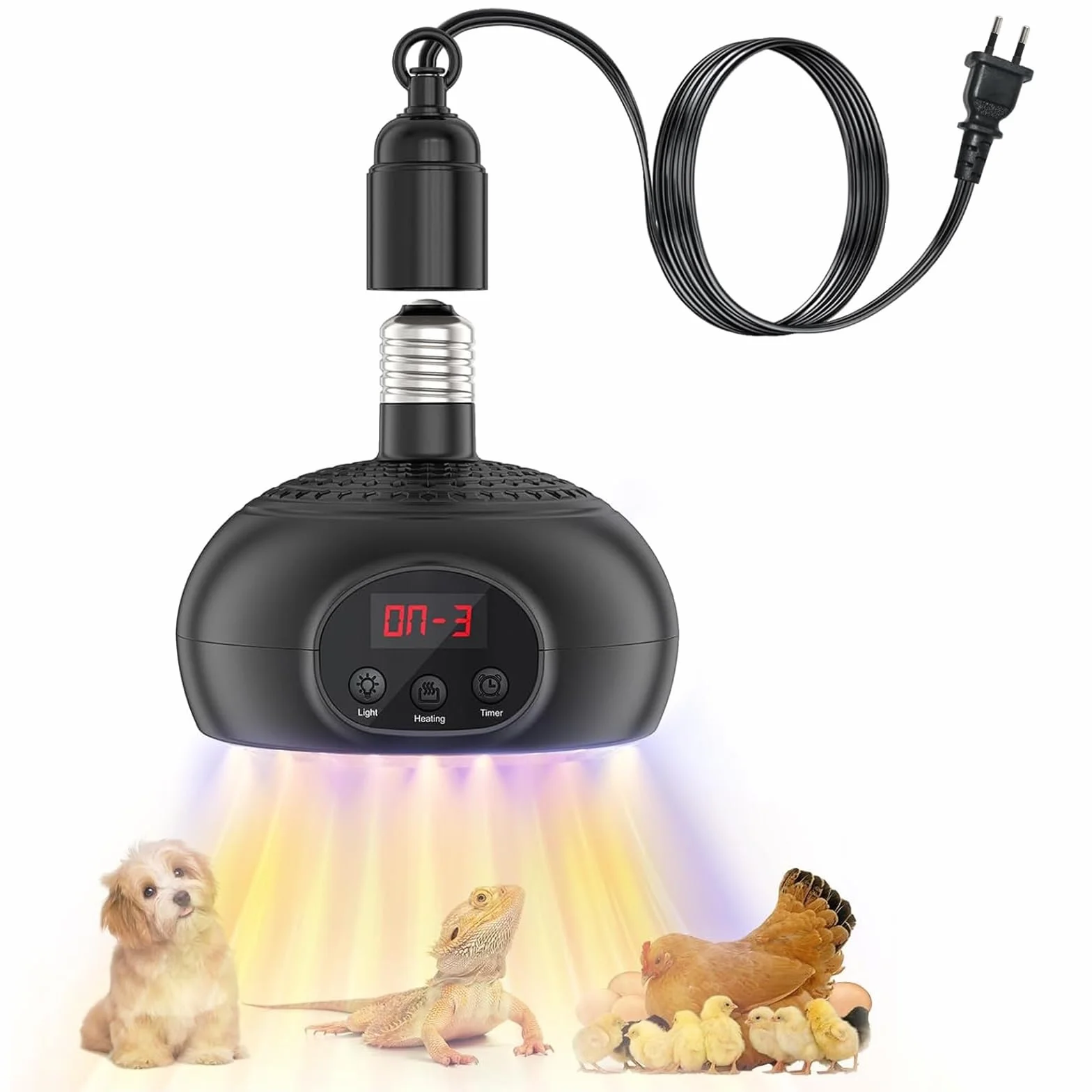 Lampade Riscaldanti per Pollaio, Lampada Riscaldante da 200 W-350 W-500 W per Rettili con Luce UVA/UVB 3-6-9-12H Timer, Lampada Riscaldante Portatile per Serre, Rettili, Cani e Gatti