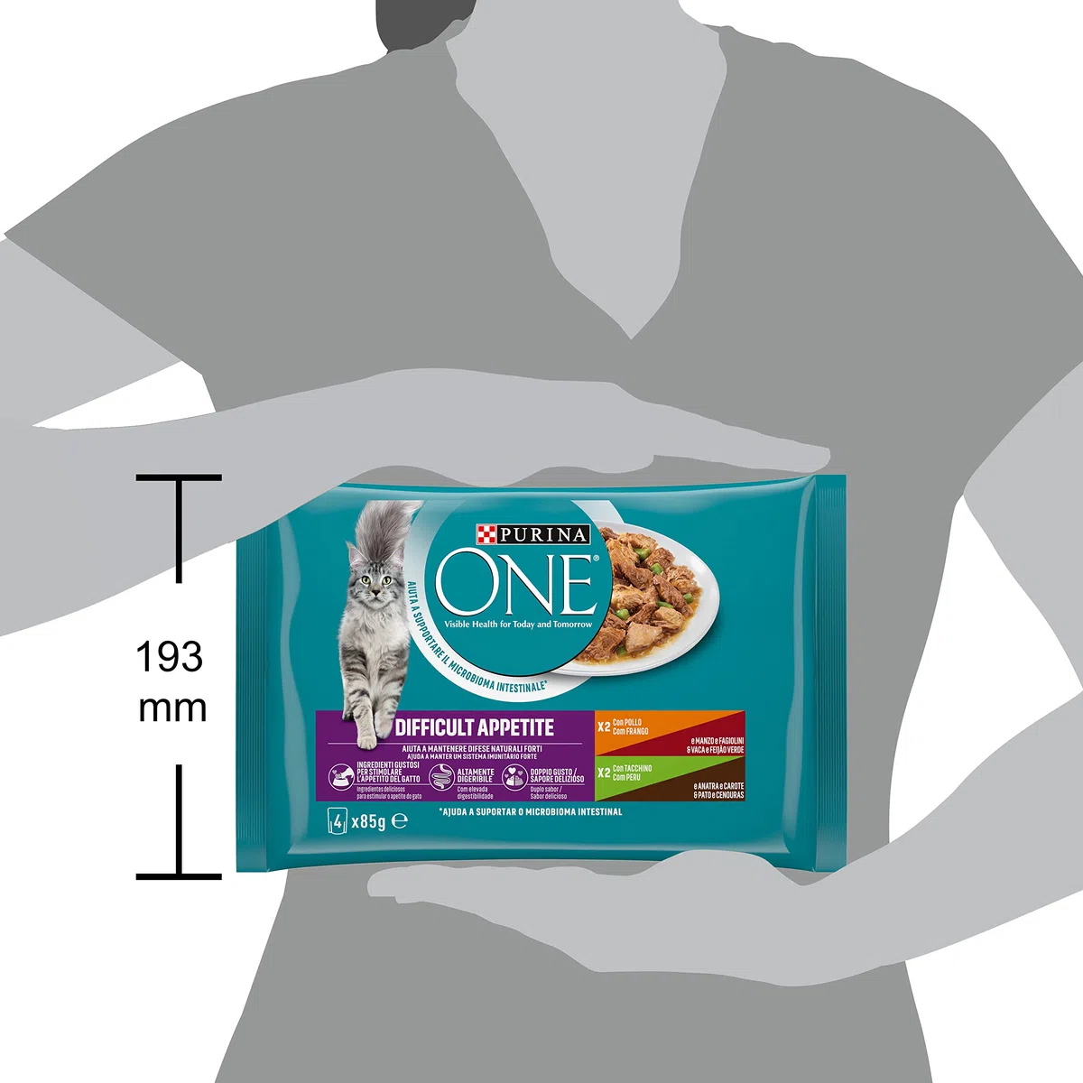 PURINA ONE Appetito Difficile Cibo Umido per Gatti Adulti Filettini con Pollo, Manzo e Fagiolini, Tacchino, Anatra e Carote 48 Buste da 85g