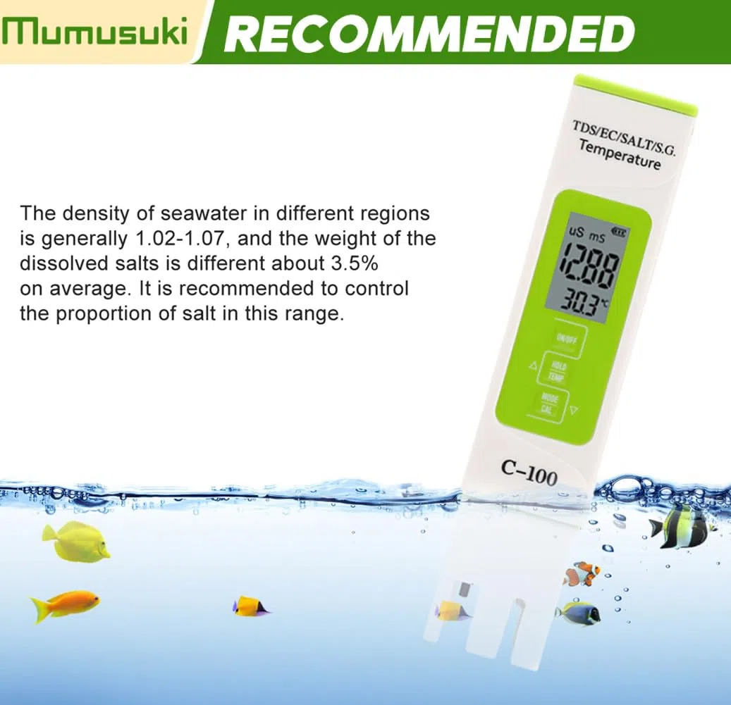 C-100 5 in 1 Salinità TDS EC Tester dell'Acqua di Mare, Tester della qualità dell'Acqua, con Retroilluminazione, per Acqua Potabile, Piscina, Acquario, di Osmosi