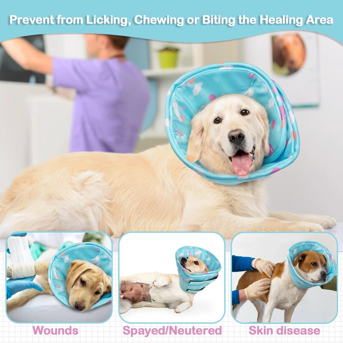 Collare Elisabettiano Cane Morbido - Cono per Cani Collare Protettivo per Cani, Collari Elisabetta Cane per Recupero, Post Operatorio (Blu XL)