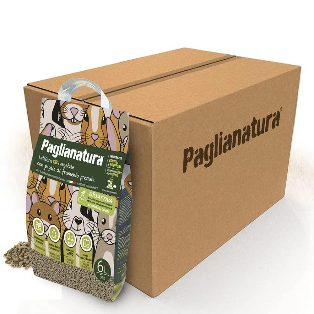 Paglianatura Kit 6 Pezzi - Lettiera Bioattiva per Roditori in Pellet 6mm, Naturale ed Ecologica - Assorbenza Elevata - 3kg/6 Litri