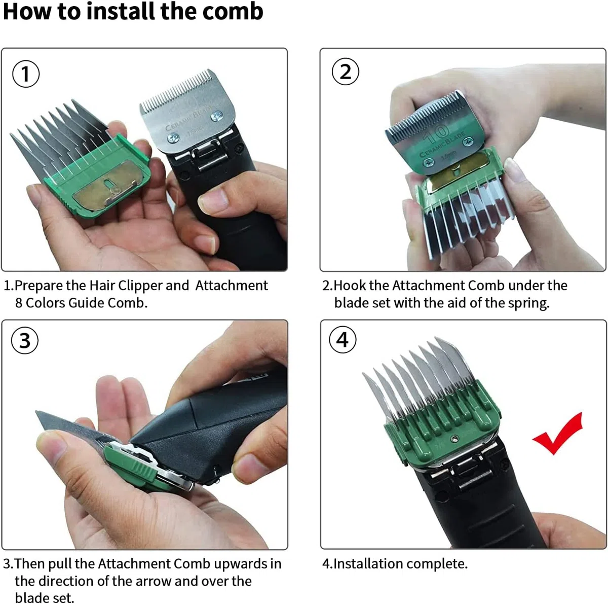 Accessorio per cani in acciaio inossidabile Pettine guida a 8 colori,compatibile con heiniger/MOSER Max45,50/Andis/Oster A5/Wahl KM10 Lama staccabile (adatta per 10/15/30 lame)