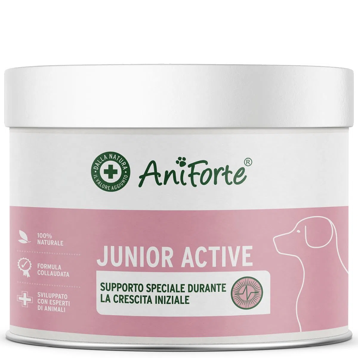 AniForte Junior Active per Cuccioli e Giovani Cani 250g - per Ossa, tendini, legamenti, Sviluppo dei Denti di Cuccioli e Giovani Cani. Integratore per Cuccioli con Calcio, vitamine e minerali