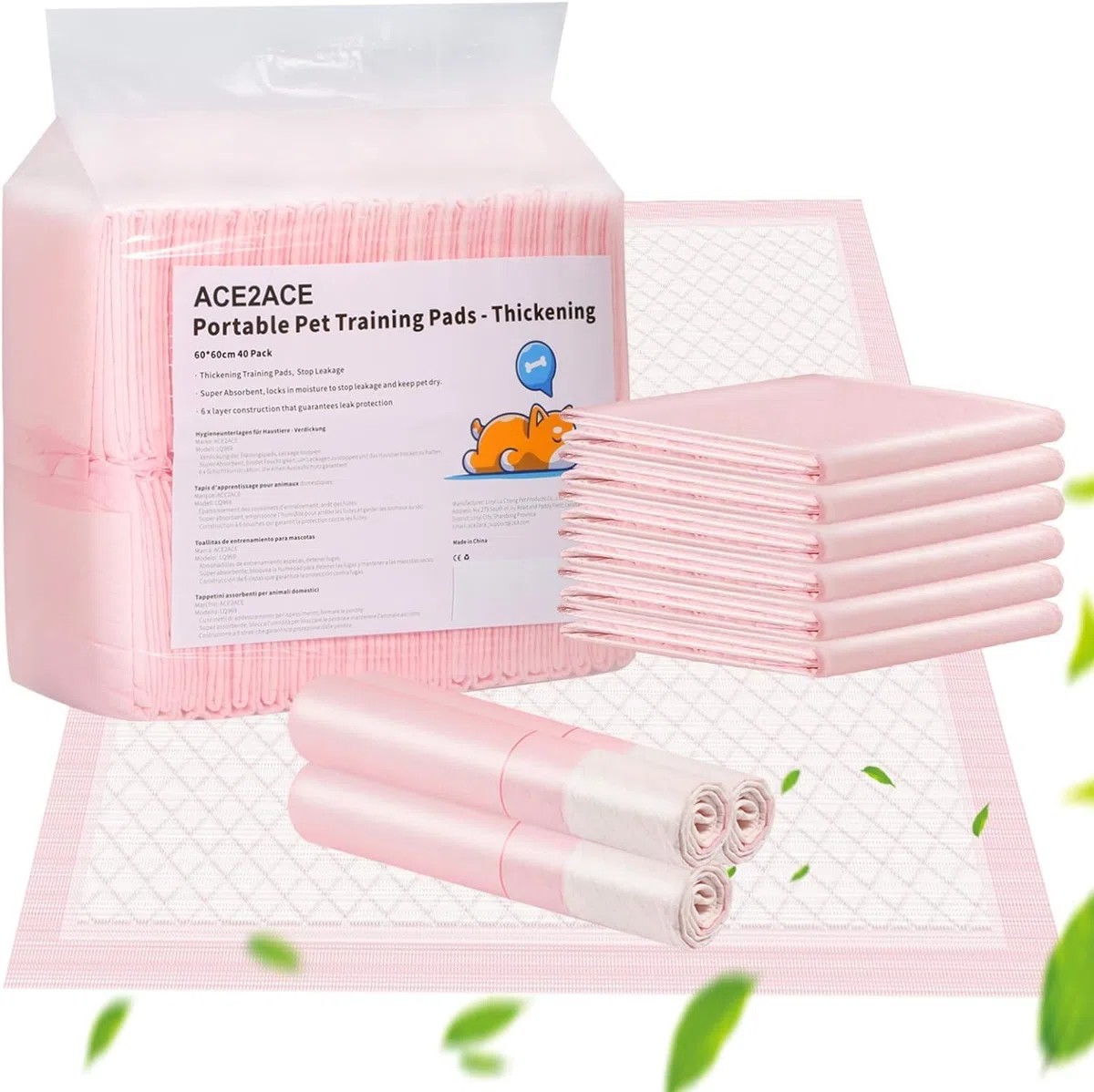 ACE2ACE Tappetini Igienici per Cani, 40 Pezzi Traversine Cani 60x60, Tappetini Assorbenti per Animali Domestici, Usato per Addestramento per Piccola o Media Cane e Cuccioli