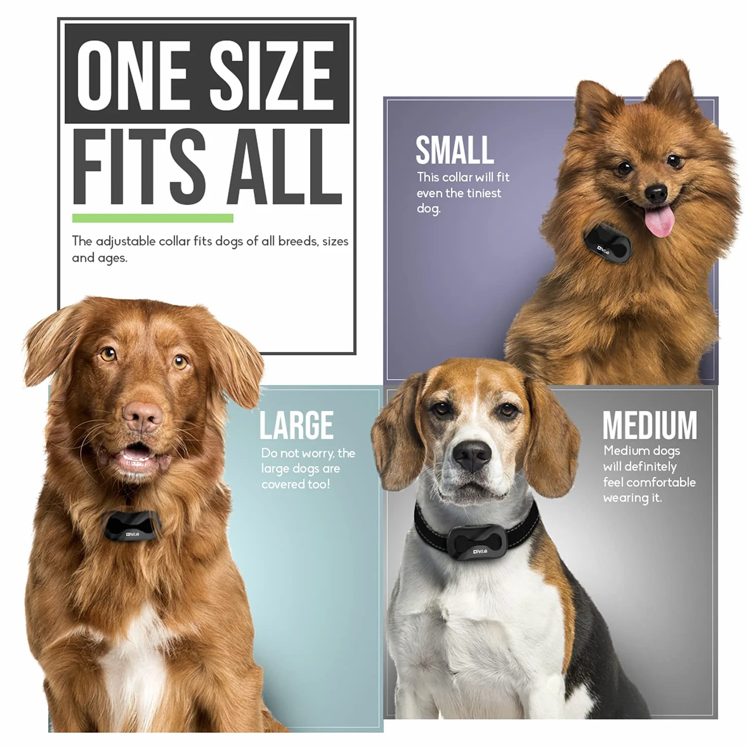 PetLab Collare Antiabbaio per Cani Collari Addestramento Collare Anti Abbaio Cani di Piccola Grande Talia Vibrazione Educativo Stop Abbaiare Dispositivo Antiabbaio Cane Anti Bark Collar