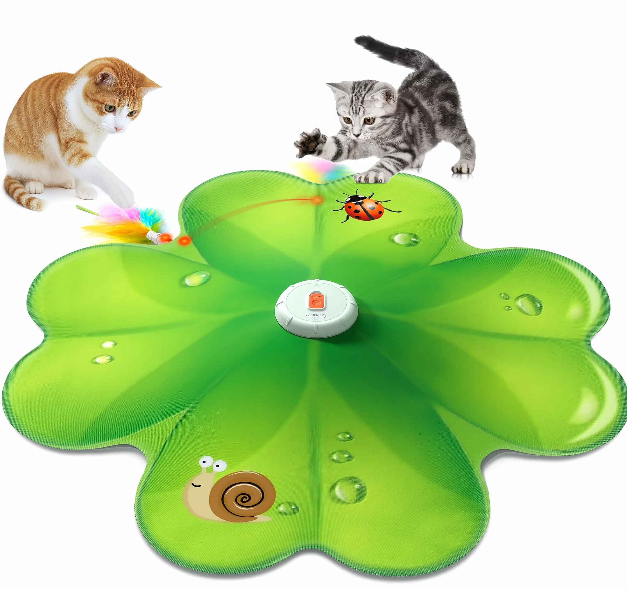 FEELNEEDY Giochi per Gatti, Puntino Rosso LED Mobile, Gioco di Caccia al Tesoro per Gatti, Piume Nascoste Mobili, Giocattolo Ricaricabile per Domestici